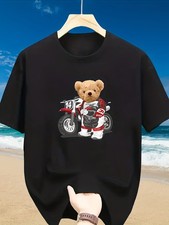 Round-neck Short-sleeve T-shirt with a Teddy Bear Graphic on the Front. The Ov