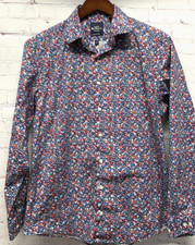 BEN SHERMAN Large 16 34-35 Floral Print Men's Button Front Shirt Long Sleeve