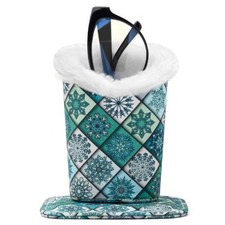 Plush Lined Eyeglass Holder Stand with Magnetic Base Anti-scratch Green Check