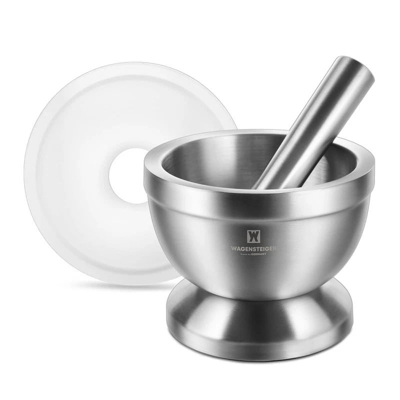 Wagensteiger Sus304 Stainless Steel Mortar Pestle Set Silicone Lid Anti-Slip