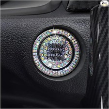 2 Pcs Bling Car Engine Start Stop Button Decorative Ring, Crystal Rhinestone Pus