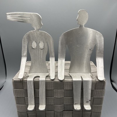 SIGNED Fred Garbotz Metal Sculpture Signed by Artist - Couple Sitting Together