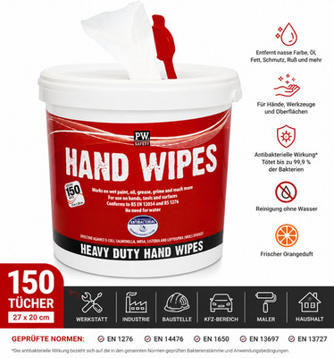 Hand Wipes Reinigungstücher 150 Tücher Feuchttücher Werkstatt Öl Fett Farbe Oran