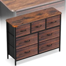 Dresser for Bedroom with 7 Drawers Storage Drawers Organizer Unit Curved Brown