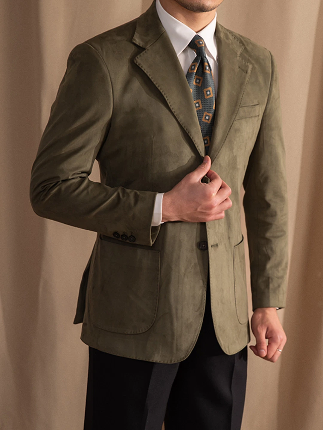 Green Leather Blazer Men Pure Suede Coat Jacket 3 Button Size S M L XL XXL