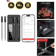 Smart Wireless Meat Thermometer with Dual Probes, Bluetooth  WiFi Combo, Rem...