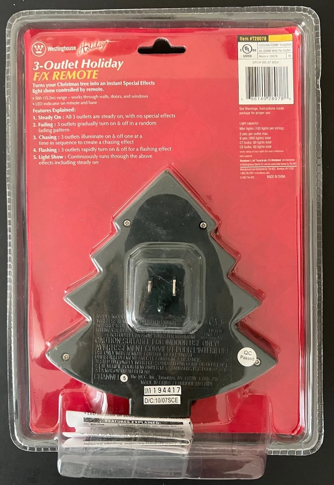 Westinghouse Holiday 3 salidas con cadena de iluminación interior remota de 5 F/X con control remoto Nuevo de Lote Antiguo Foto 2 de 4