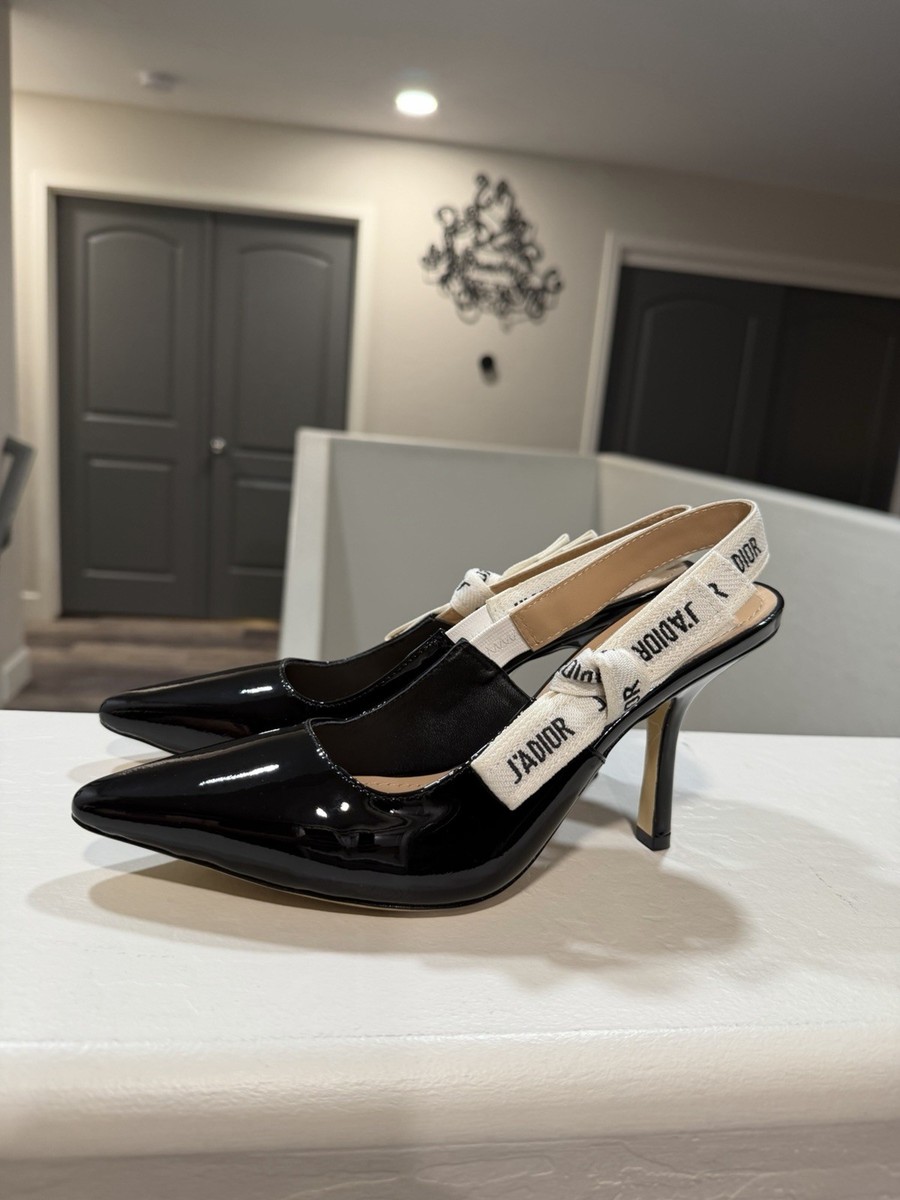 Dior J'Adior Slingback Pump Black Black Patent Calf Skin Size 39