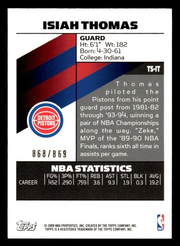 2008-09 Topps Signature #TS-IT Isiah Thomas Facsimile Red #d /869! PISTONS - Picture 2 of 2