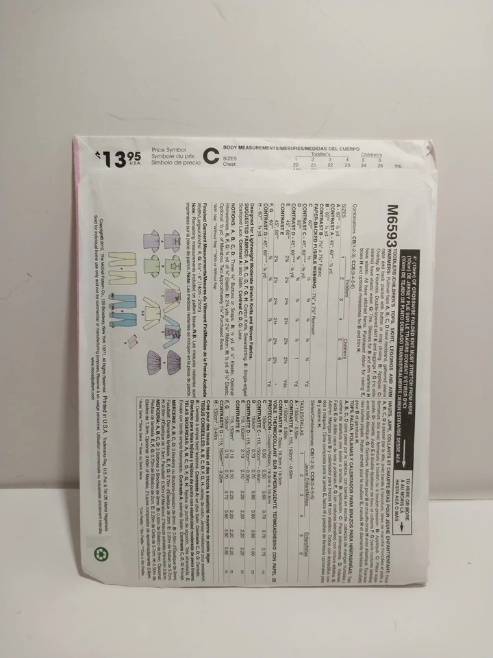 Mccalls M6593 Girls Top, Leggings, Skirt and Arm Warmers Size 3 4 5 6 - Image 3 of 4