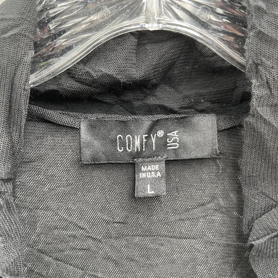 Comfy USA Shirt Women Large Black Crinkle Sheer Button Front Tunic Art Lagenlook - Image 4 of 4