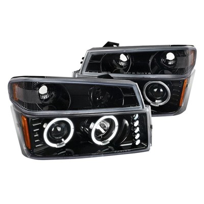 For Chevy Colorado 04-12 Headlights Driver & Passenger Side Gloss Black Halo