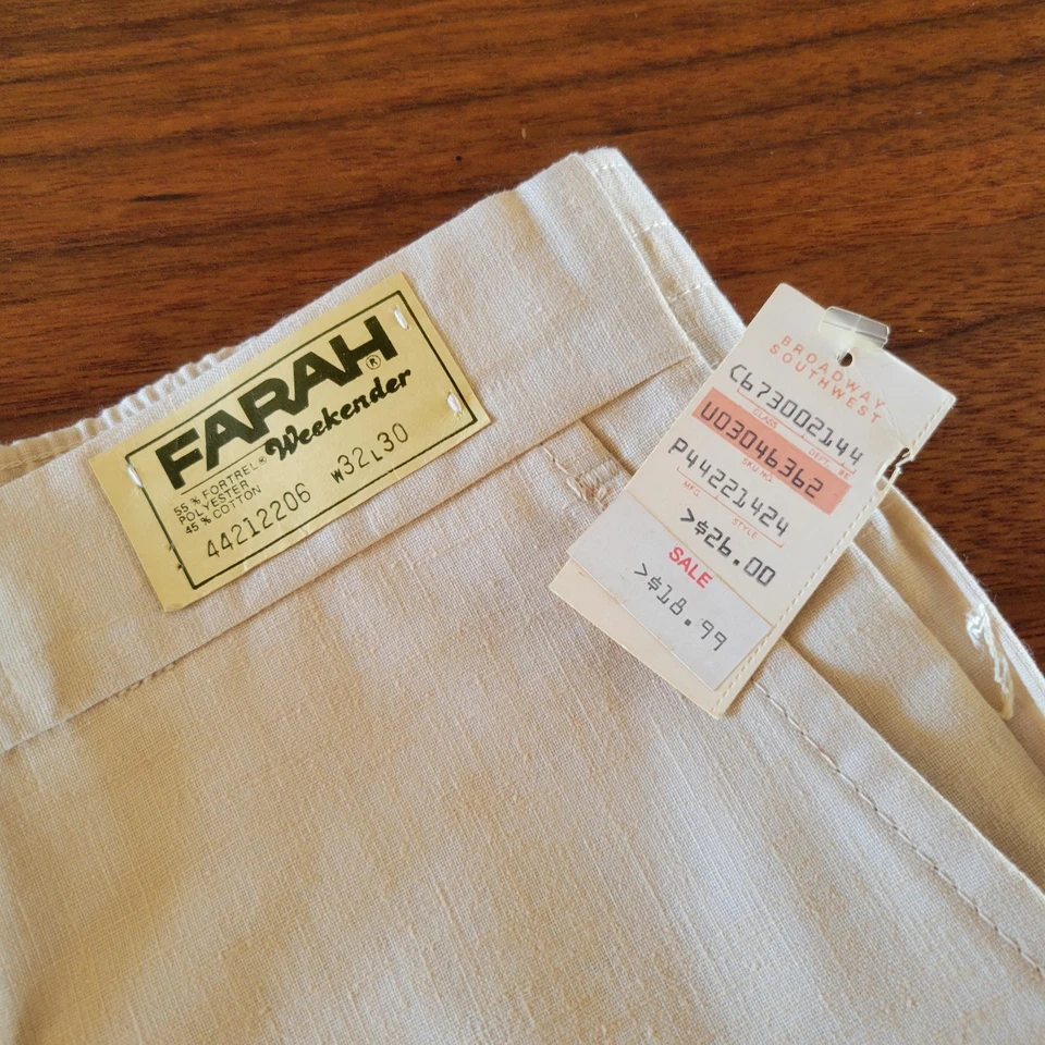Vintage Farah Weekender Slacks Pants Trousers 32x30 Beige Straight Leg Khaki - Image 3 of 4