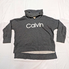 Calvin Klein Logo Pullover Hoodie Women s XL Gray Hooded Cotton Blend
