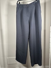 Primark Women's Navy Grey Wide-Leg Cropped Trousers Size M
