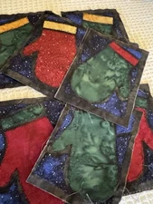 8 Folk Art RUSTIC Fabric Mittens Starched Sized for Winter Christmas Project Pcs