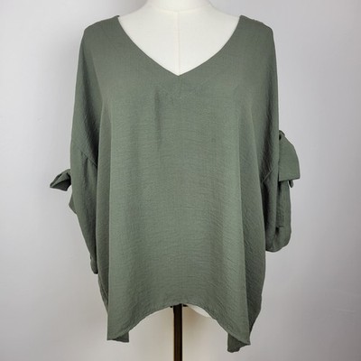 Jules & Leopold Green Top Sz L Shirt Ties On 3/4 Sleeve Light Flowy Classic