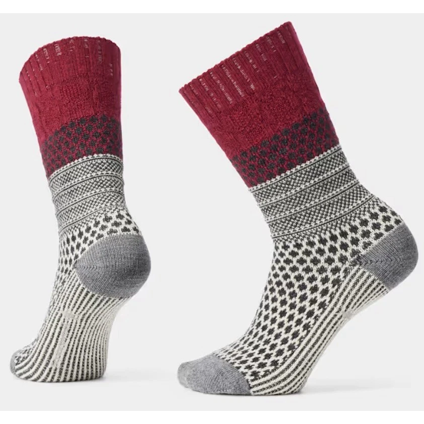 Smartwool Popcorn Cable Crew Socks Tibetan Red Gray Wool Women Medium NWT