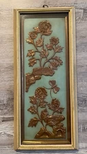 1960s Mid-Century Hollywood 3D Wall Art Gold Flowers in Shadowbox Frames
