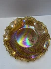 Vintage INDIANA Carnival Glass Bowl Diamond Point Marigold Ruffled Edge 10”