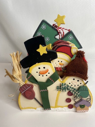 Christmas Snowman Vintage Wooden Coaster Set (6) Handpainted Holiday Decor - Picture 2 of 12