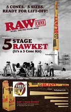 RAW "RAWket" FIVE CONE KIT Rolling Papers - NEW SIZES 12", 1 1/4, King size+MORE