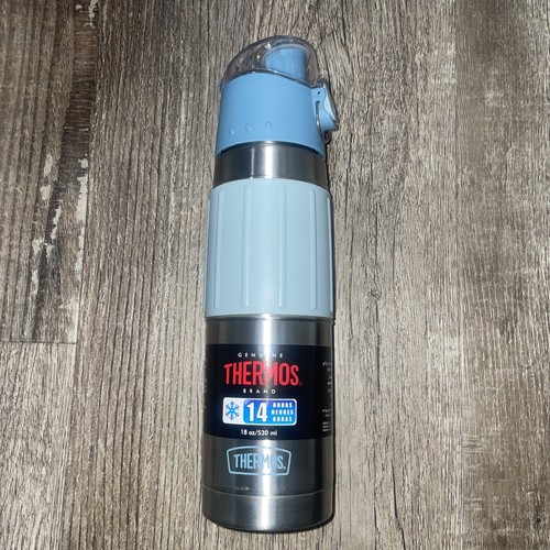 THERMOS Vacuum-Insulated Stainless Steel Hydration Bottle, 18 Oz, Gray/blue