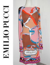 EMILIO PUCCI Front Logo Print Boat Neck Jersey Cady Dress sz US 6/ IT 40  1395