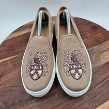 Stubbs & Wootton Crest Shoes Women's 10 Brown Suede Embroidered Slip On Sneakers