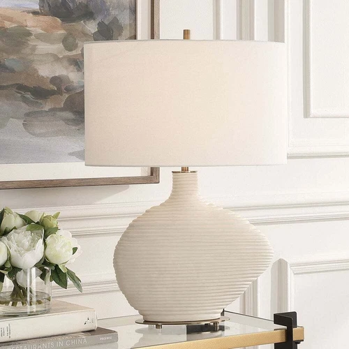 DUOSTACKED MODERN 24" TABLE LAMP WHITE CERAMIC UTTERMOST 30473 - Picture 2 of 7