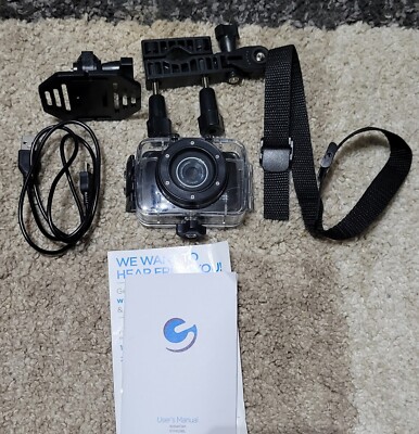 Ematic Actioncam Camera HD IPX8 Waterproof Case/Helmet Mount Bundle EVH625BL EUC
