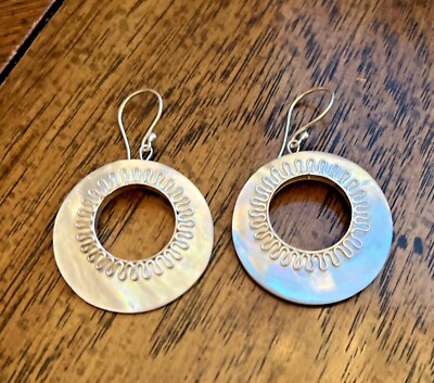 Artisan crafted Natural Mother of pearl earrings in 925 sterling silver