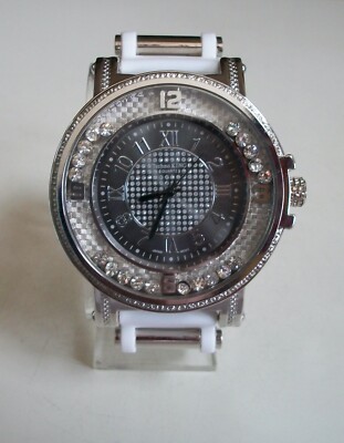 MEN'S TECHNO KING SILVER FINISH WHITE SILICONE BAND BLING FASHION CASUAL WATCH