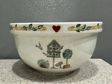 Vintage Thomson Pottery Bird House Mixing Bowl 4”x7” Cottage Garden Design EUC
