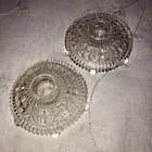 Pair Of Anchor Hocking Stars and Bars Prescut Glass Candlestick Holders 1930