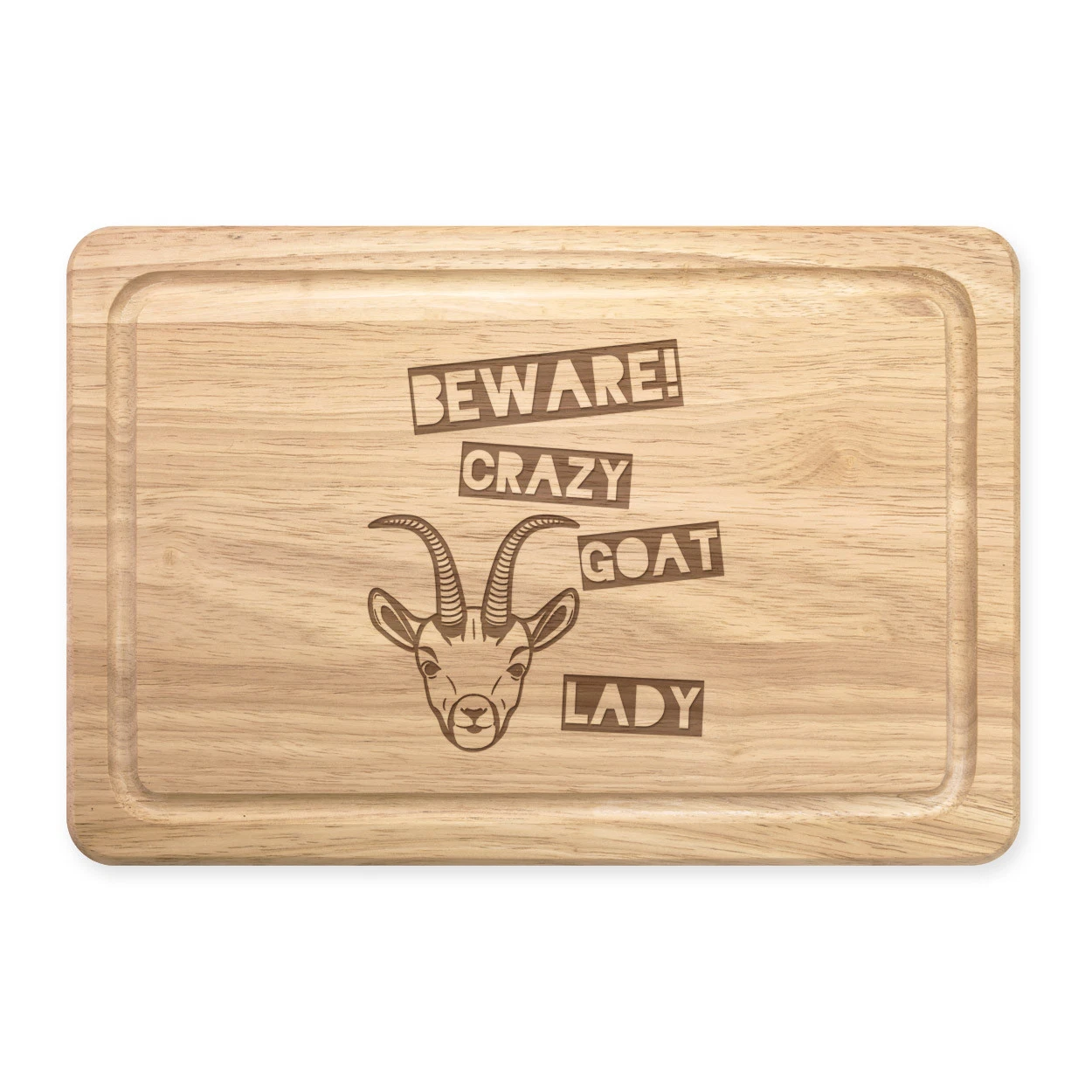 Beware Crazy Goat Lady Rectangular Wooden Chopping Board - Funny Animal