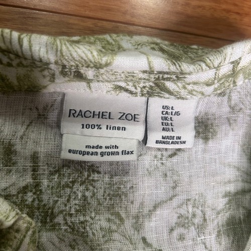 Rachel Zoe Linen Button-Up Top Tiger Print Long Sleeve Shirt Large - Afbeelding 2 van 9