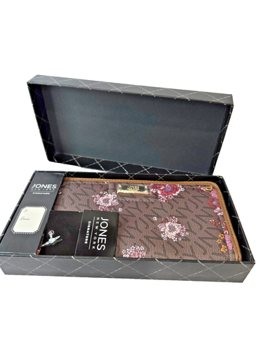 Jones New York Wallet Zip Around Multi Function Check Cards Brown Floral - Picture 2 of 12
