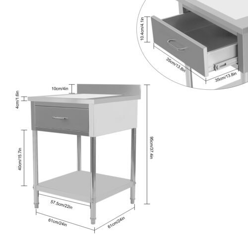 24"x24" Kitchen Work Table Stainless Steel Heavy Duty Food Prep Table W/ Drawer - Bild 3 von 17