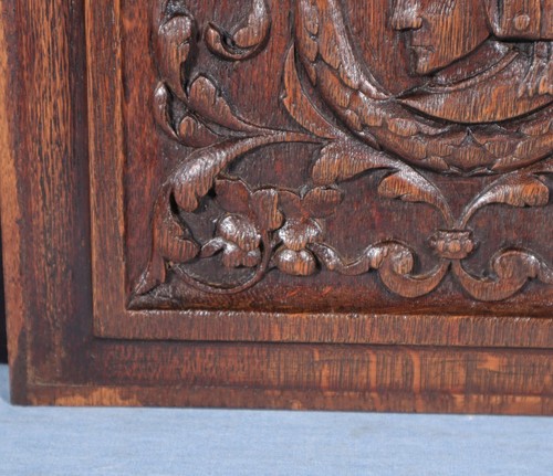 Antique French Solid Oak Highly Carved Panel with Portrait Carving Late 1800's - Picture 7 of 9