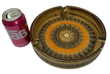 Vintage MCM Bitossi 9.75" Ashtray Pottery Italy Brown Orange Sunburst