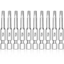 T20 Torx Bits10-Pack 2 Inch 1/4 Inch Hex Shank S2 Steel Magnetic star 6 Point...