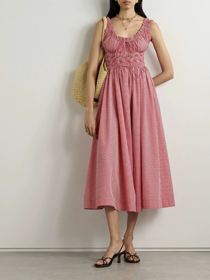 2026 New Women  Checked Fit & Flare A-line Midi Dress