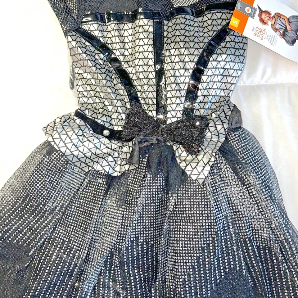Rockstar Witch Halloween Costume Size S 4/6X Black Sparkly Metallic Dress NWT - Image 4 of 4