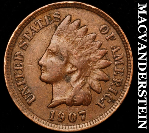 1907 Indian Head Cent - Scarce  Very Fine  Better Date  No Reserve  #i5