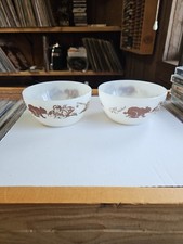 Set Of 2 Davy Crockett and Bear Bowls Fire King Ovenware BROWN