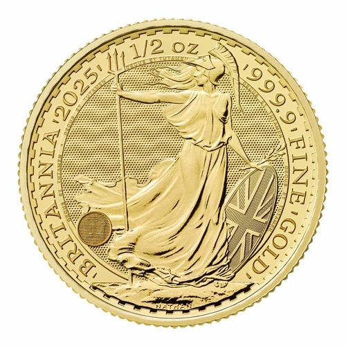 2025 U.K. 50 Pound King Charles III Gold Britannia 1/2 oz .9999 Brilliant Unc...