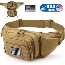 Tactical Fanny Pack with Holster MOLLE EDC Waist Bag USA Flag Patch