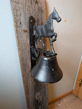 WI Barn Vintage Repo Cast Iron Black Horse Dinner Bell, Welcome Ranch Farm