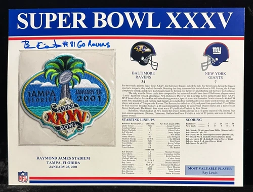 Ben Coates Signed 9x12 Willabee & Ward Super Bowl XXXV Patch Card Ravens